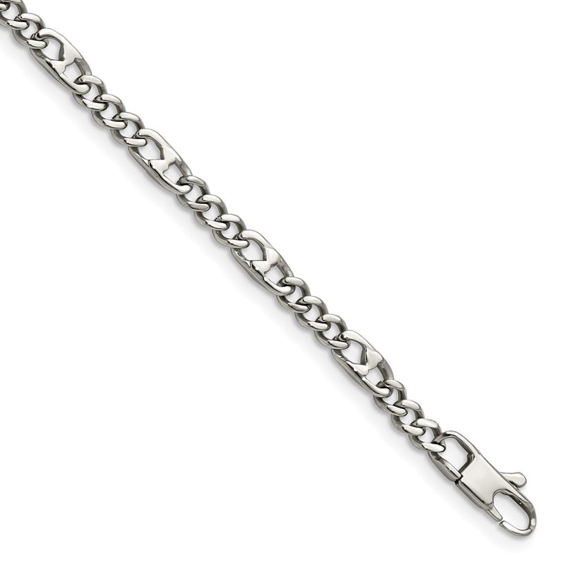 Stainless Steel Chisel Polished 4mm Figaro Chain Bracelet