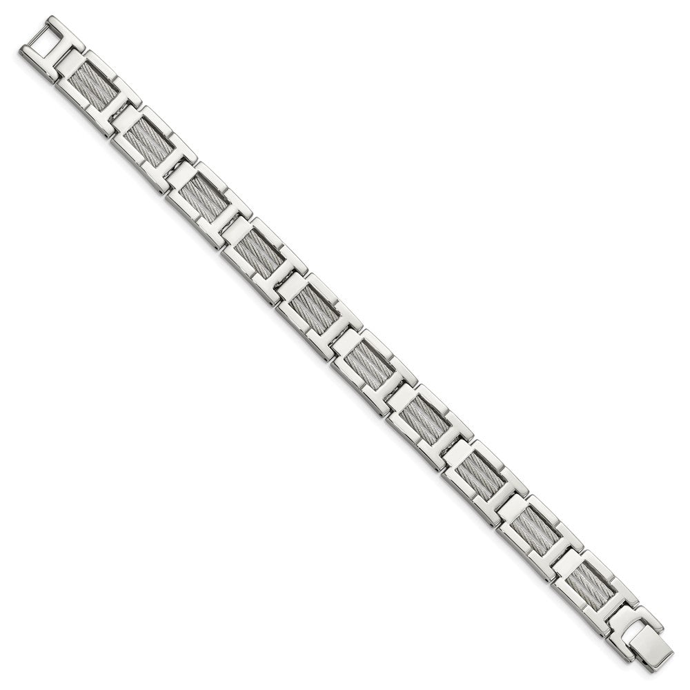 Stainless Steel Chisel Brushed And Polished With Cable Inlacy 8.5 Inch Link Bracelet