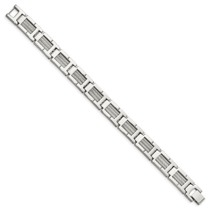 Stainless Steel Chisel Brushed And Polished With Cable Inlacy 8.5 Inch Link Bracelet