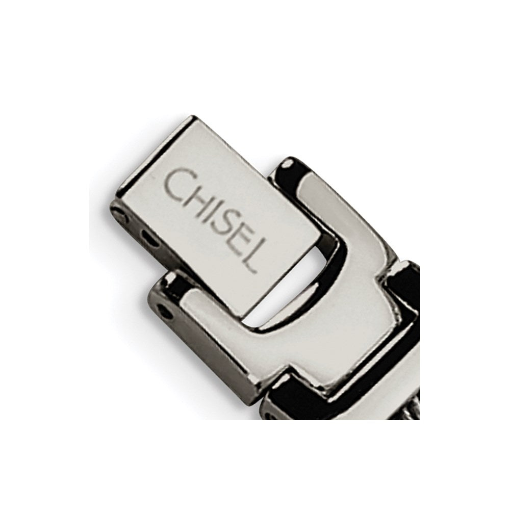 Stainless Steel Chisel Brushed And Polished With Cable Inlacy 8.5 Inch Link Bracelet