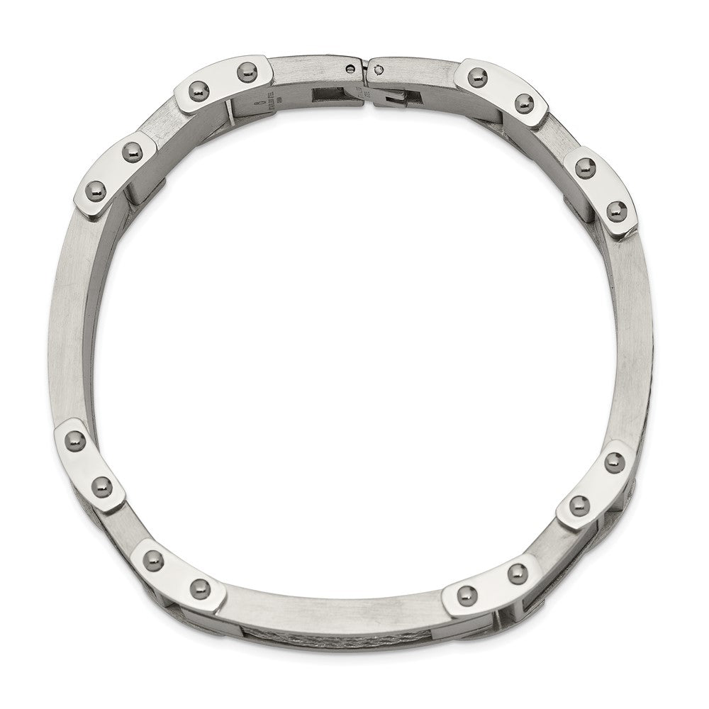 9 Inch Chisel Stainless Steel Polished With Cable And Black Carbon Fiber Inlay 8.75 Link Bracelet