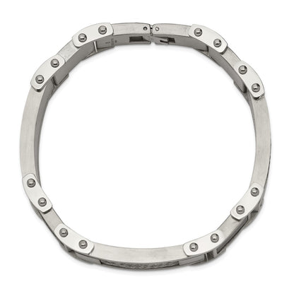 9 Inch Chisel Stainless Steel Polished With Cable And Black Carbon Fiber Inlay 8.75 Link Bracelet
