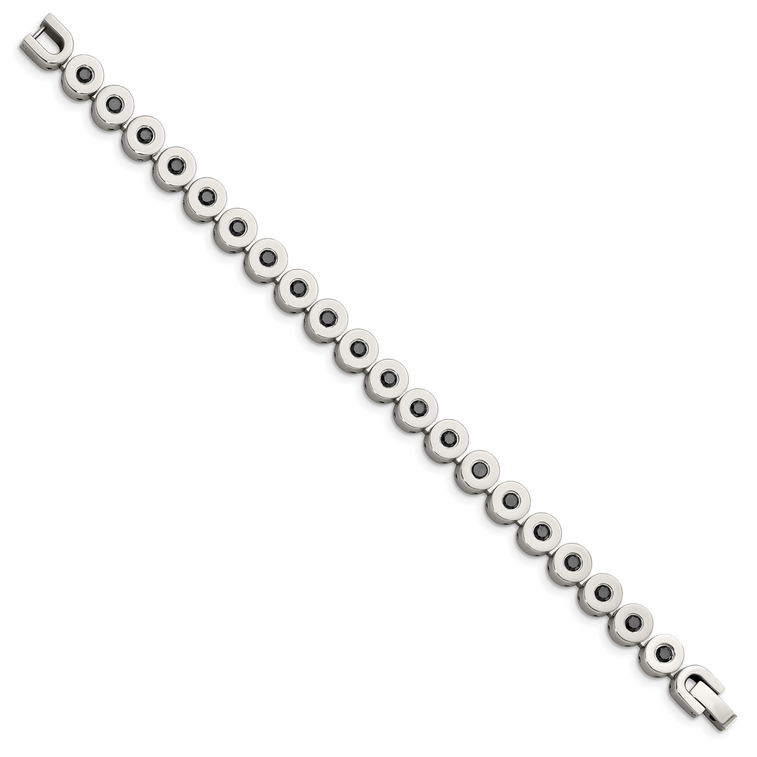 7.5 Inch Stainless Steel Polished W/Black Cz 7.5In Bracelet