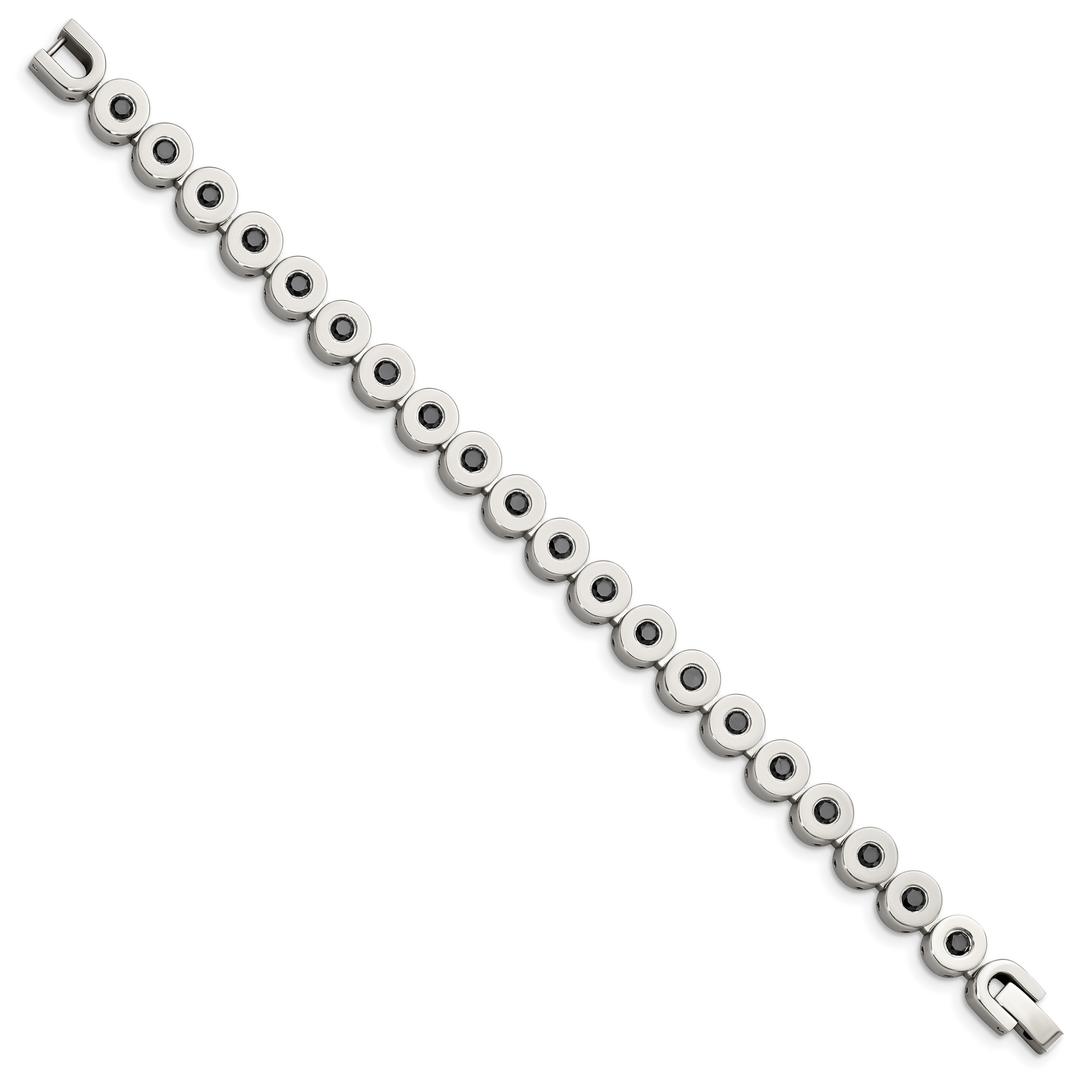 7.5 Inch Stainless Steel Polished W/Black Cz 7.5In Bracelet