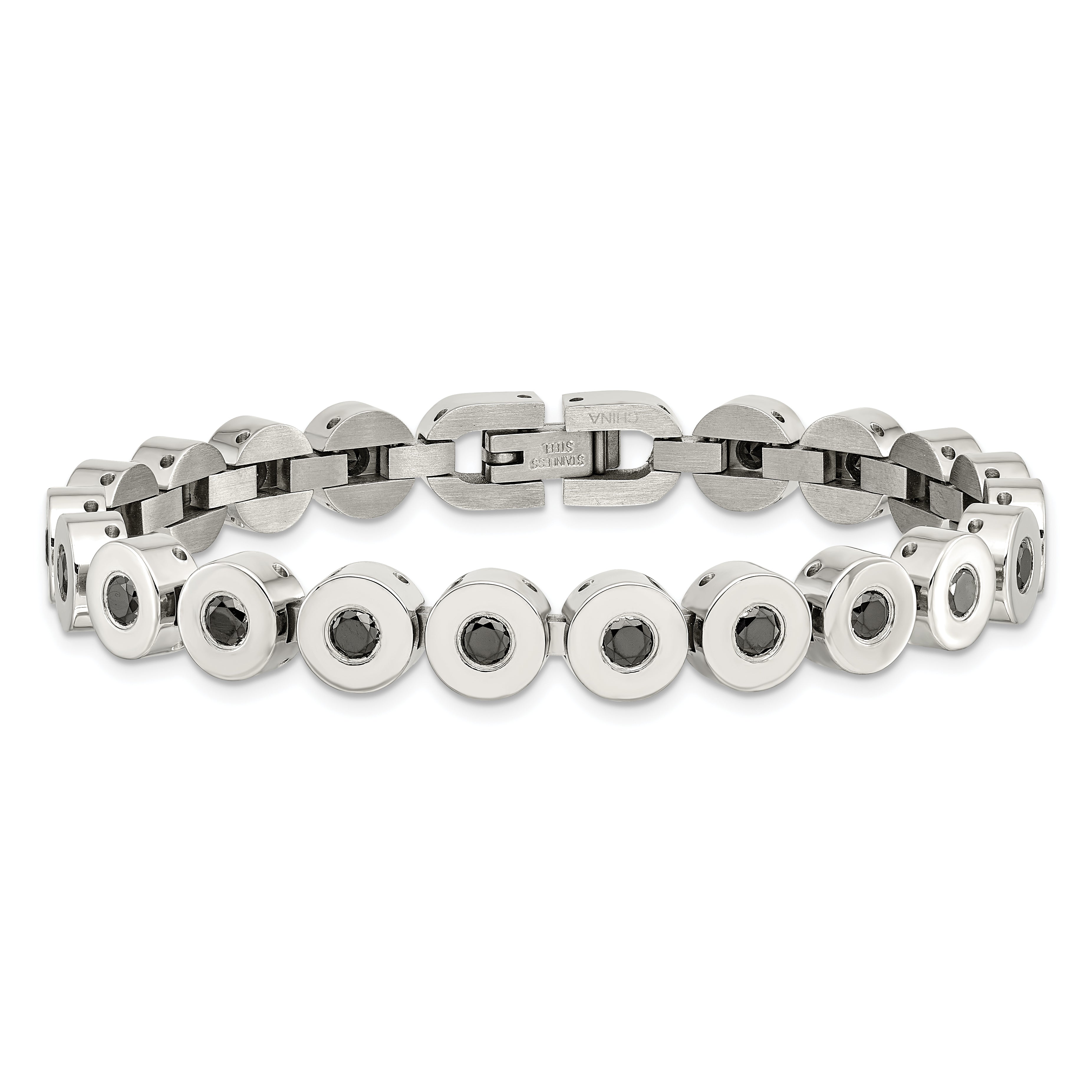 7.5 Inch Stainless Steel Polished W/Black Cz 7.5In Bracelet