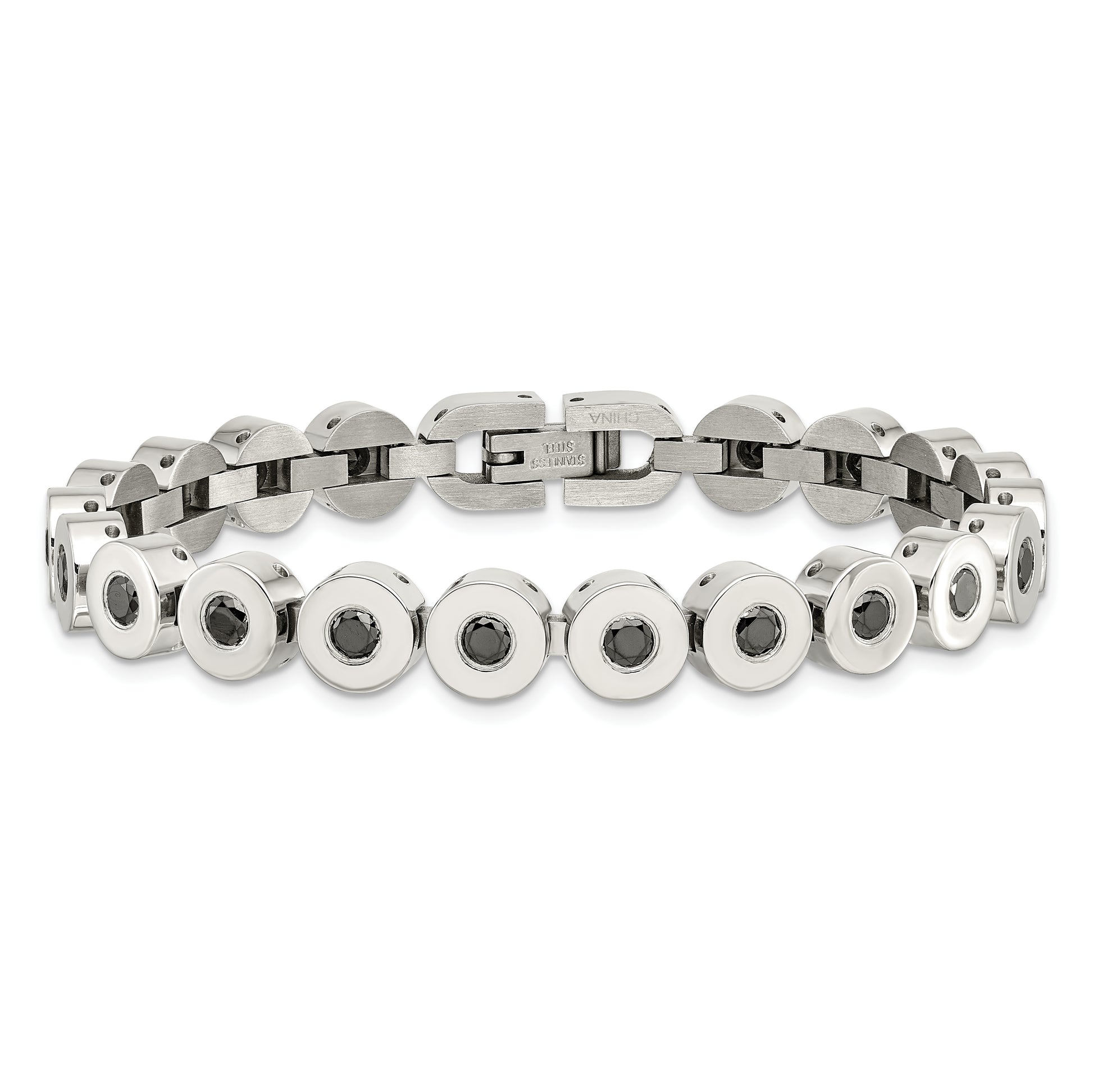 7.5 Inch Stainless Steel Polished W/Black Cz 7.5In Bracelet