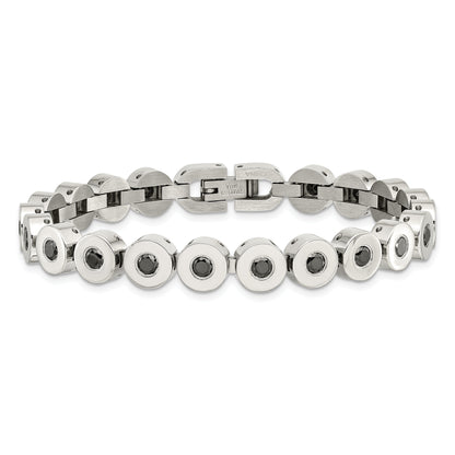 7.5 Inch Stainless Steel Polished W/Black Cz 7.5In Bracelet