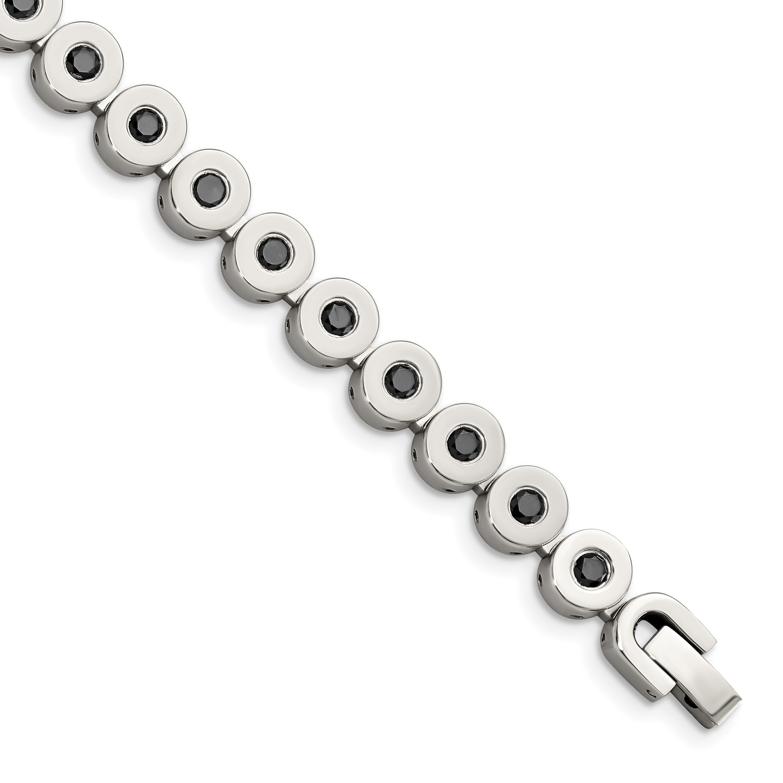 7.5 Inch Stainless Steel Polished W/Black Cz 7.5In Bracelet