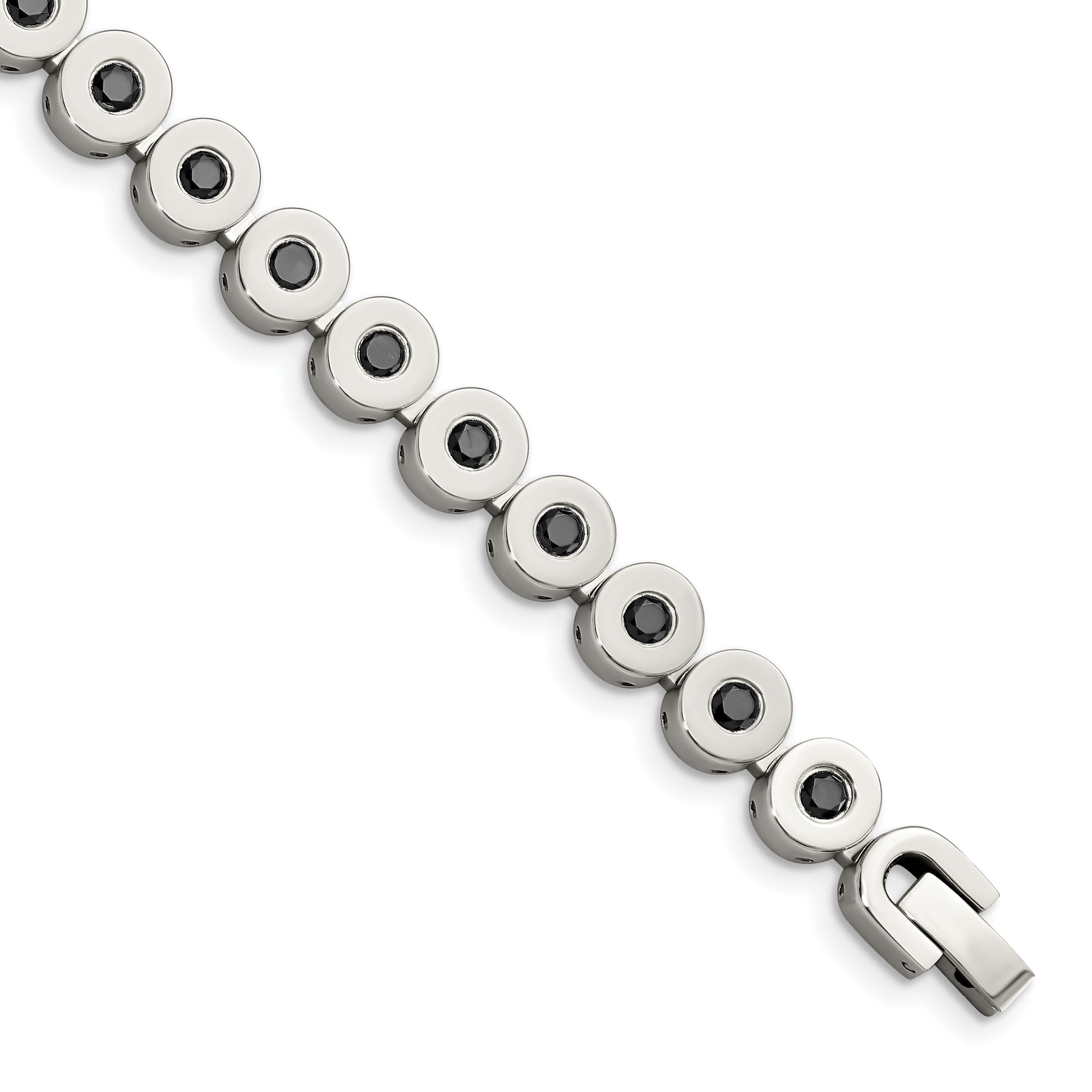 7.5 Inch Stainless Steel Polished W/Black Cz 7.5In Bracelet
