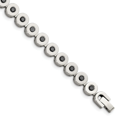 7.5 Inch Stainless Steel Polished W/Black Cz 7.5In Bracelet