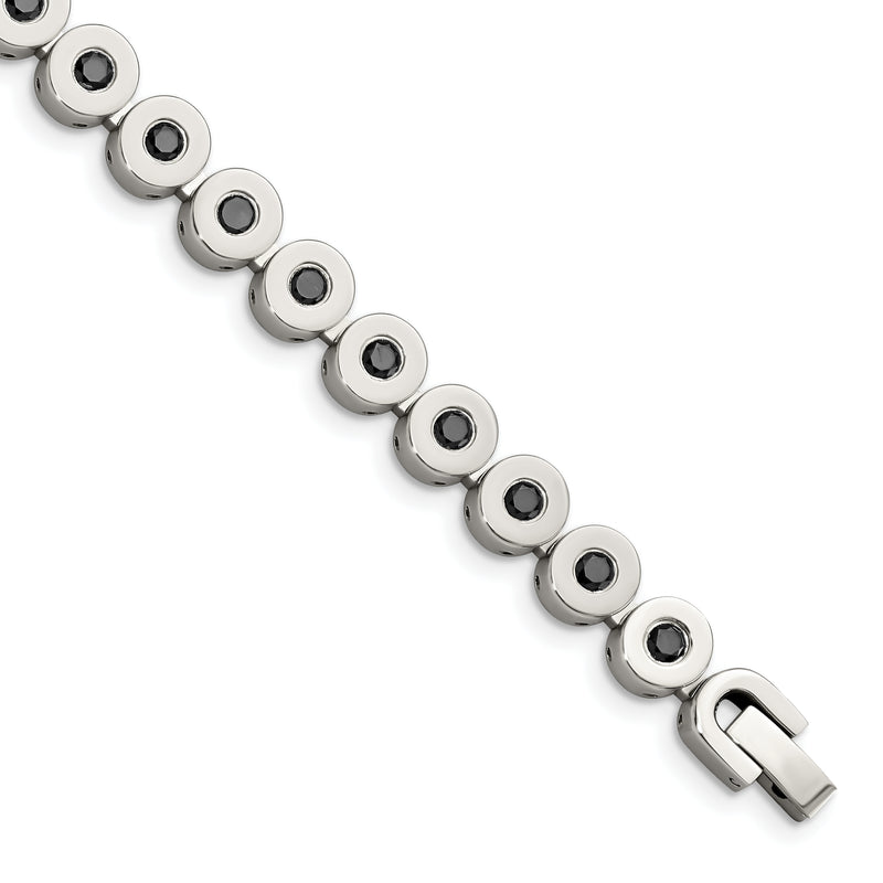 7.5 Inch Stainless Steel Polished W/Black Cz 7.5In Bracelet