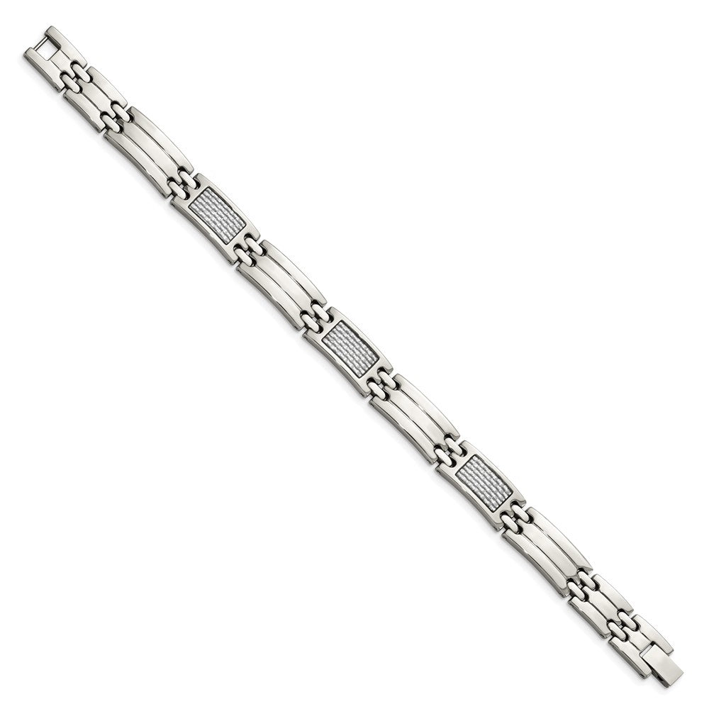 Stainless Steel Chisel Polished With Grey Carbon Fiber Inlay 8.5 Inch Link Bracelet