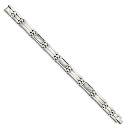 Stainless Steel Chisel Polished With Grey Carbon Fiber Inlay 8.5 Inch Link Bracelet