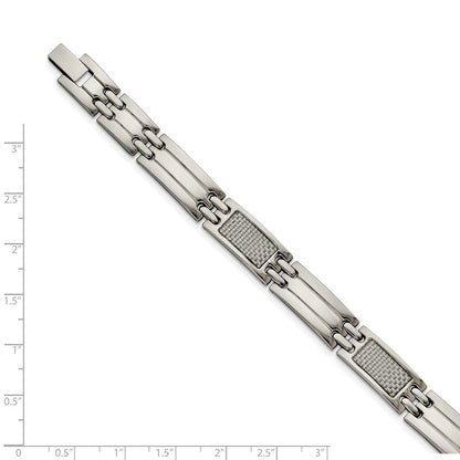 Stainless Steel Chisel Polished With Grey Carbon Fiber Inlay 8.5 Inch Link Bracelet