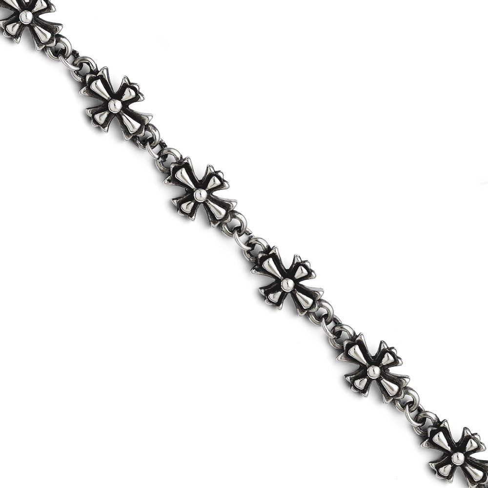 8.5 Inch Stainless Steel Antiqued Crosses Bracelet