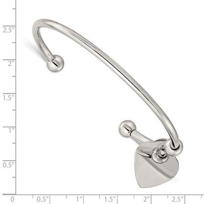 Stainless Steel Chisel Polished With Heart Charm Cuff Bangle