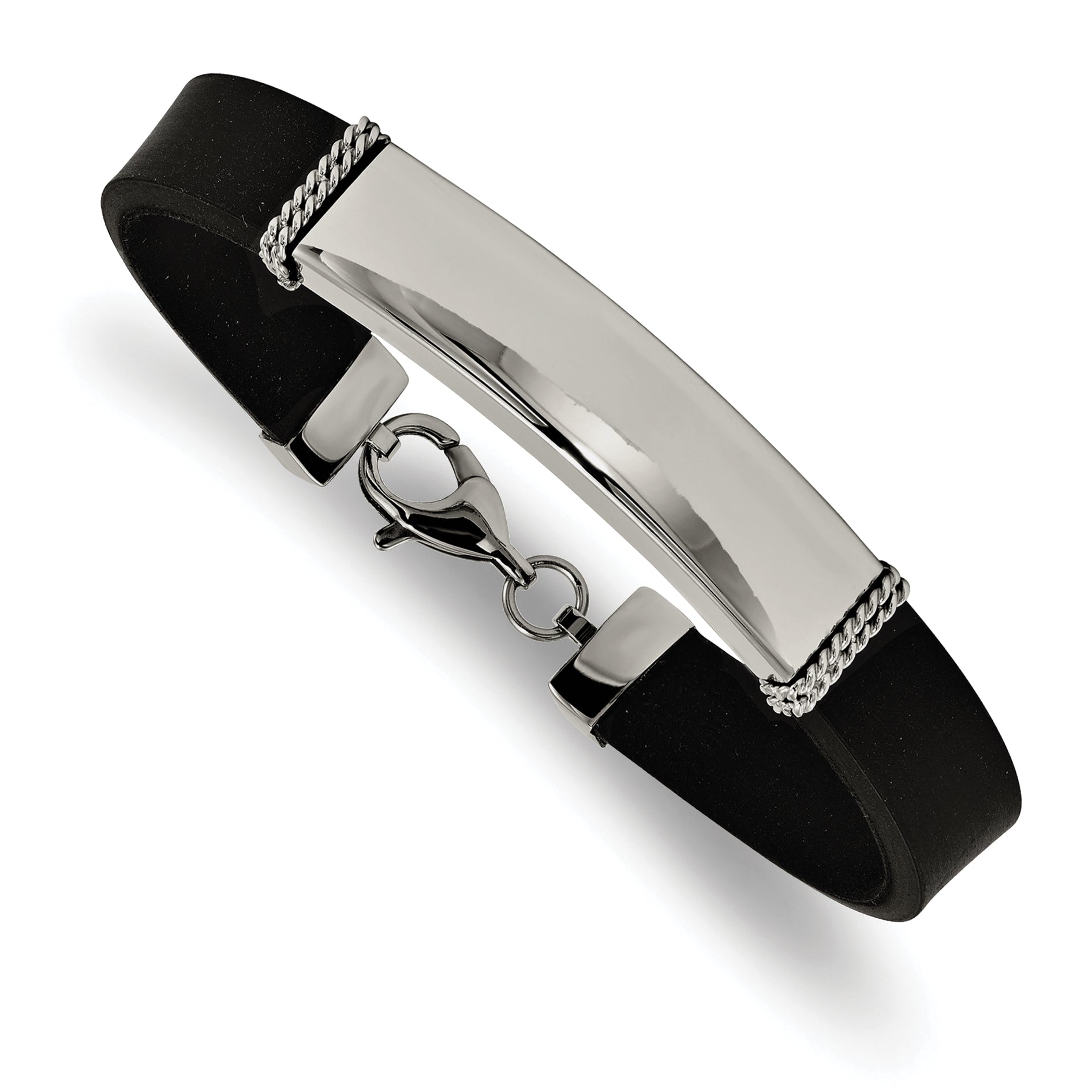 7.25 Inch Stainless Steel Polished Rubber Id Bracelet