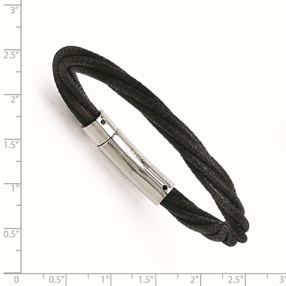 7.5 Inch Stainless Steel Polished Black Ip-Plated Mesh Bracelet