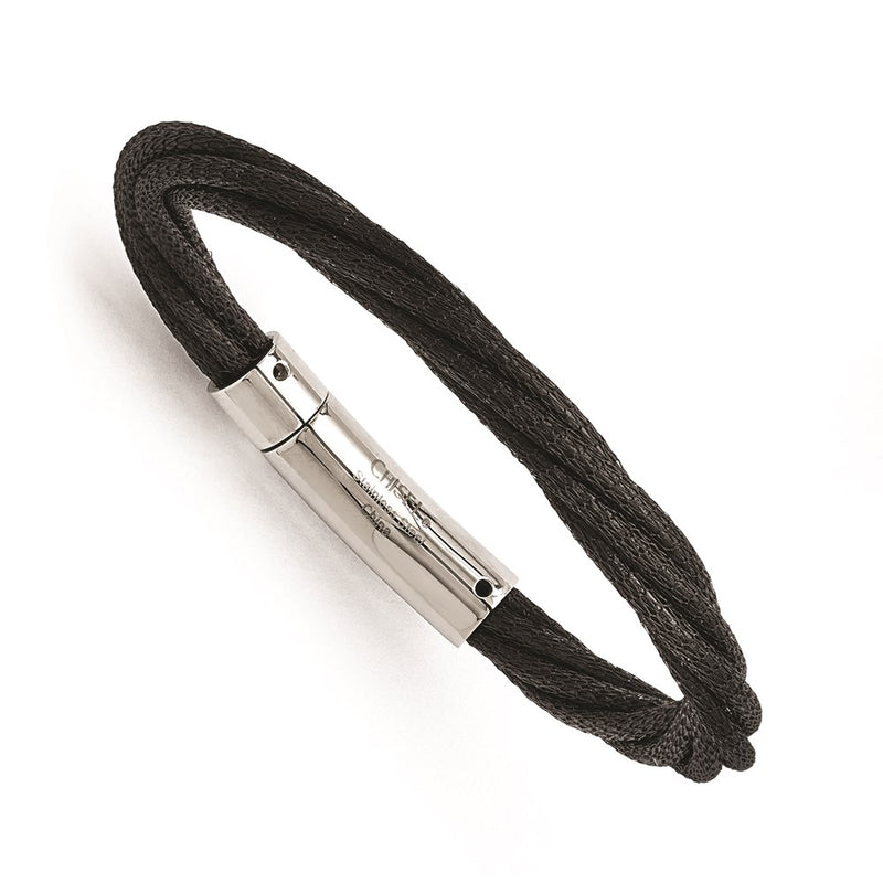 7.5 Inch Stainless Steel Polished Black Ip-Plated Mesh Bracelet
