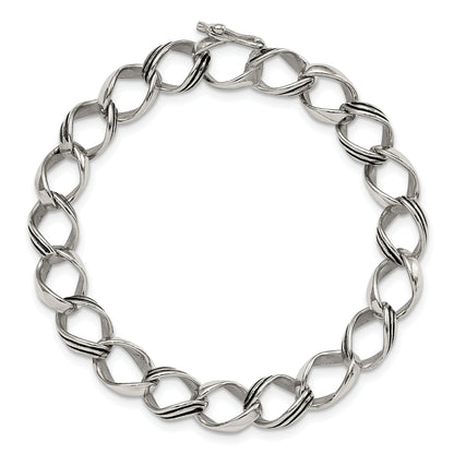Stainless Steel Chisel Polished And Antiqued 8.25 Inch Fancy Link Bracelet