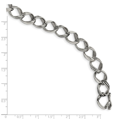 Stainless Steel Chisel Polished And Antiqued 8.25 Inch Fancy Link Bracelet
