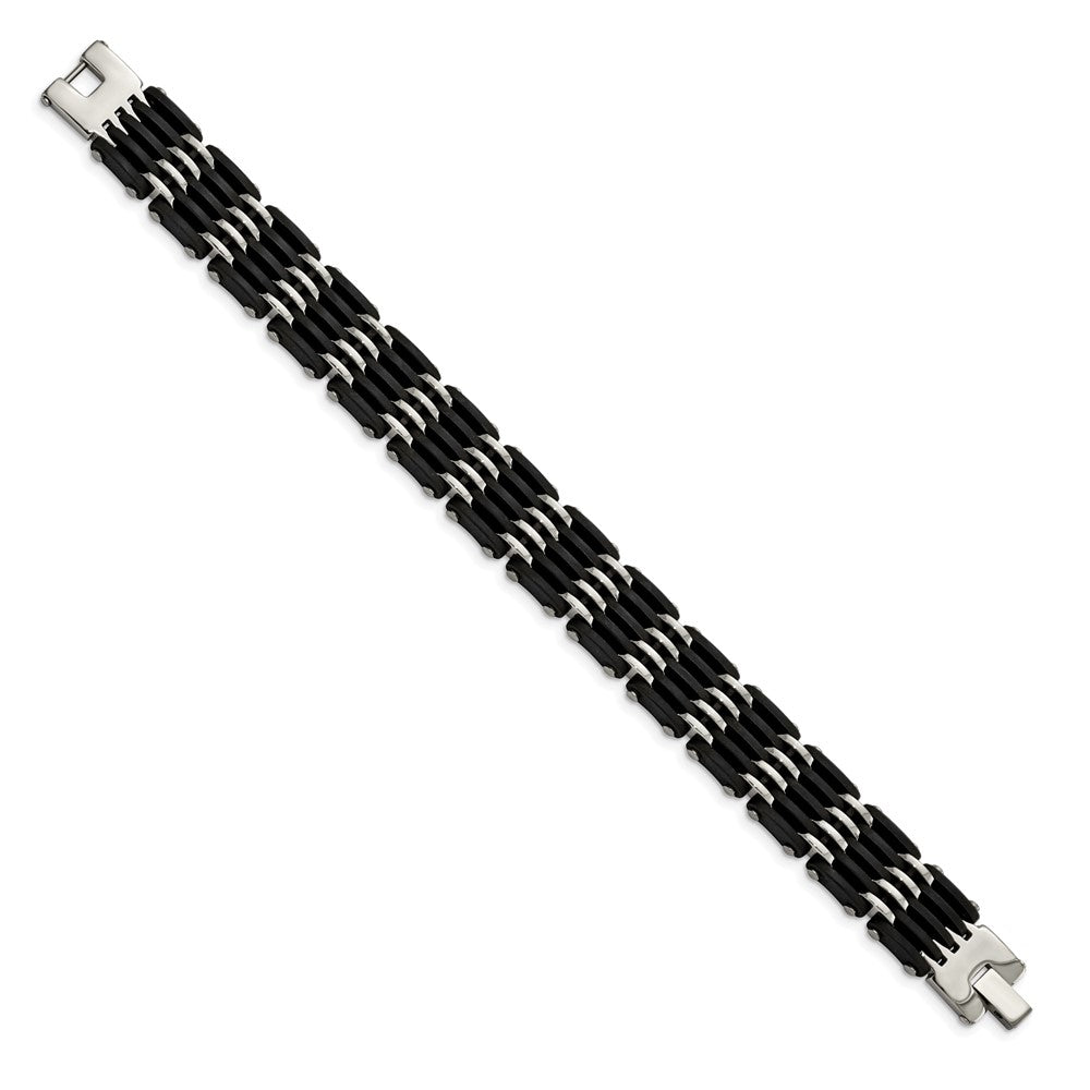 Stainless Steel Chisel Polished With Black Rubber 8.25 Inch Link Bracelet