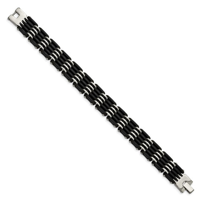 Stainless Steel Chisel Polished With Black Rubber 8.25 Inch Link Bracelet