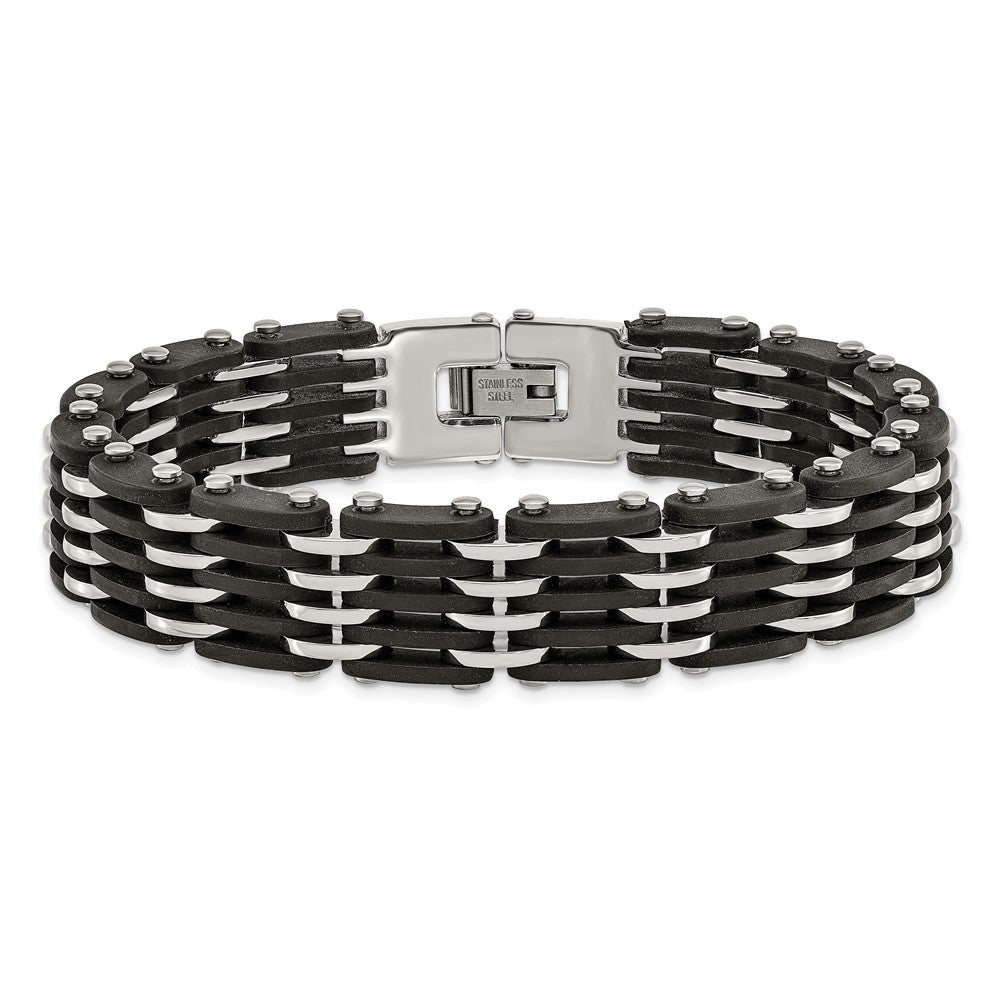 Stainless Steel Chisel Polished With Black Rubber 8.25 Inch Link Bracelet