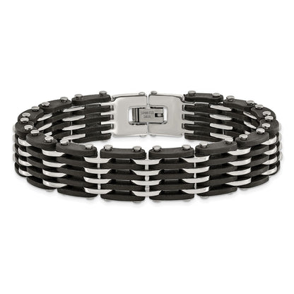 Stainless Steel Chisel Polished With Black Rubber 8.25 Inch Link Bracelet