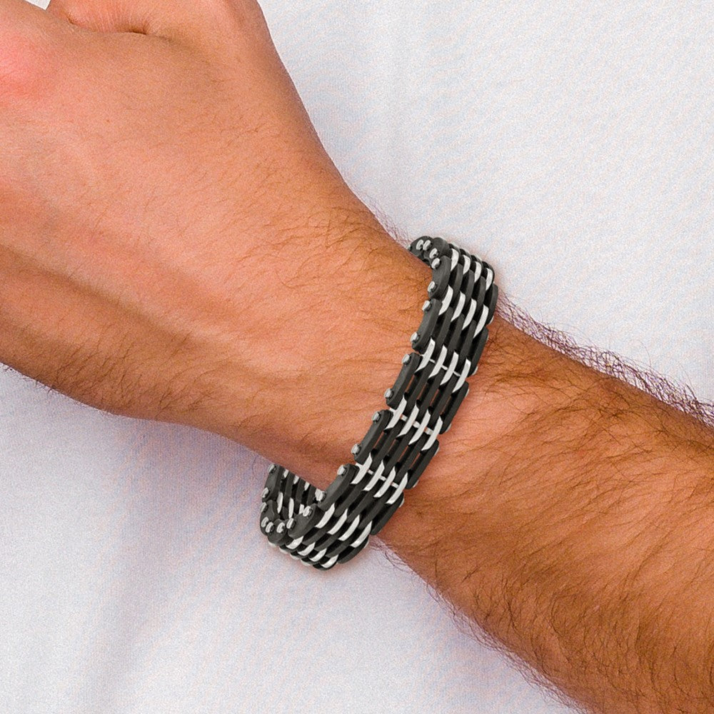 Stainless Steel Chisel Polished With Black Rubber 8.25 Inch Link Bracelet
