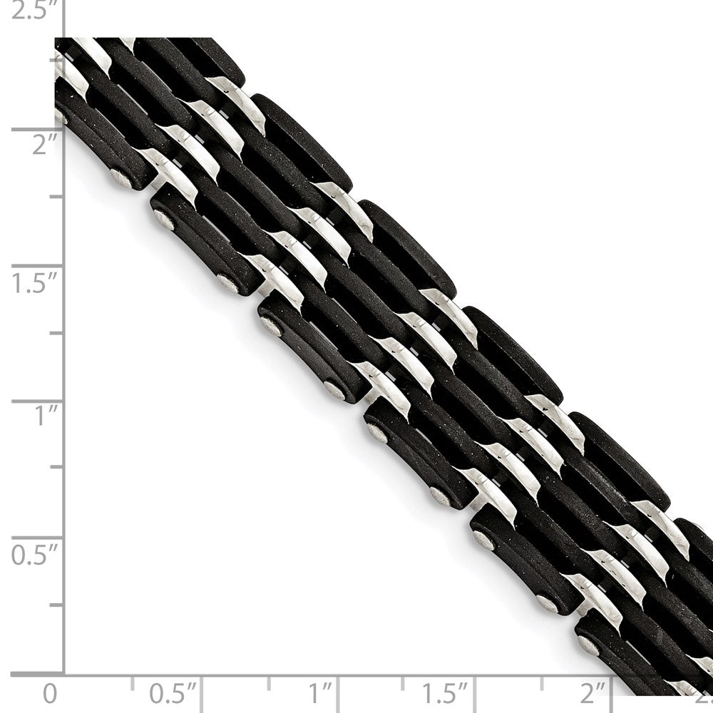 Stainless Steel Chisel Polished With Black Rubber 8.25 Inch Link Bracelet