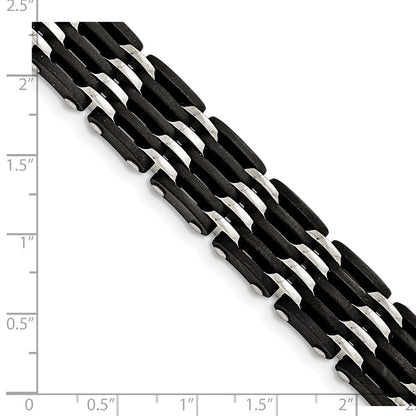 Stainless Steel Chisel Polished With Black Rubber 8.25 Inch Link Bracelet