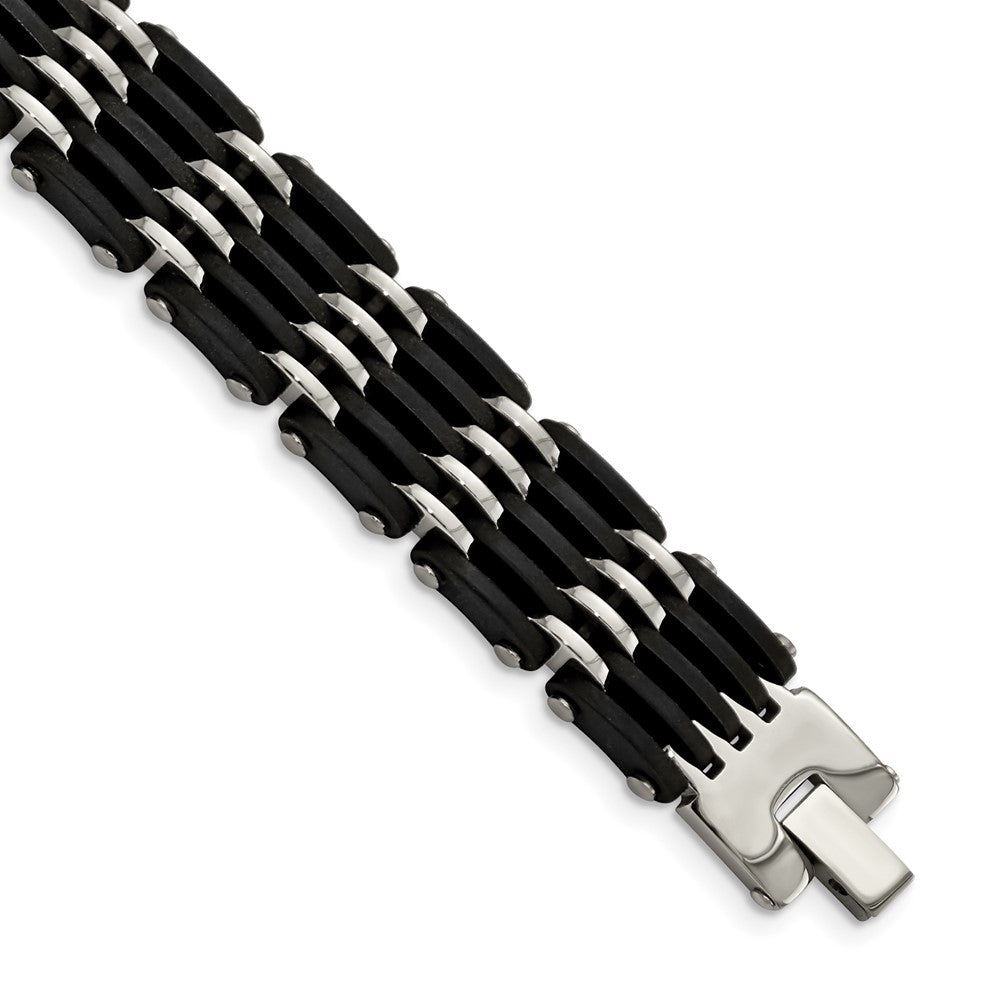 Stainless Steel Chisel Polished With Black Rubber 8.25 Inch Link Bracelet