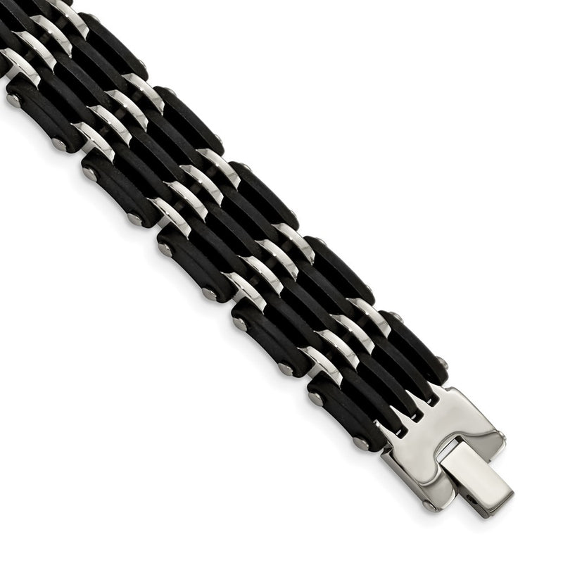 Stainless Steel Chisel Polished With Black Rubber 8.25 Inch Link Bracelet