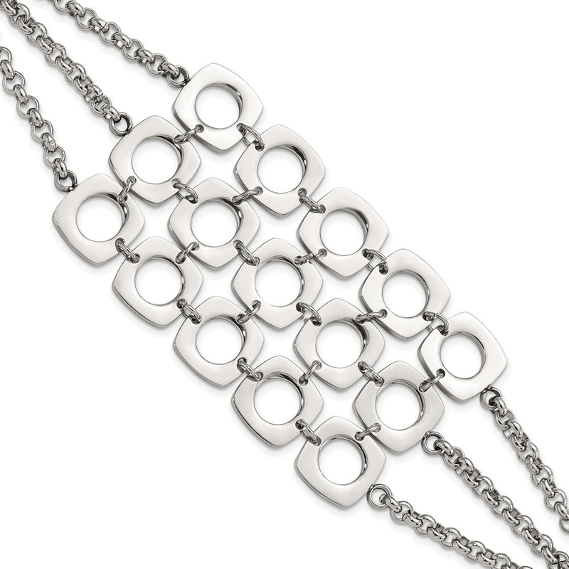 7.5 Inch Stainless Steel Polished Fancy Three Strand Square Toggle Bracelet
