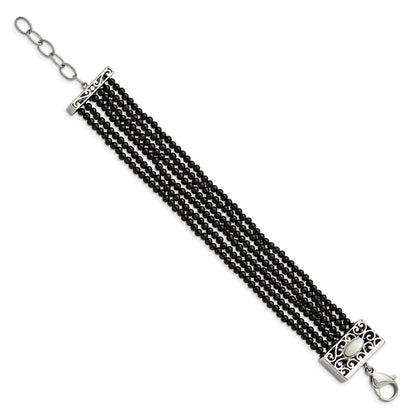 7.5 Inch Stainless Steel Polished Mop/Black Onyx W/1.5In Ext. Bracelet