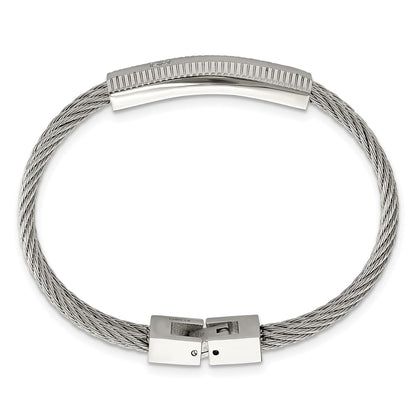 7 Inch Stainless Steel Polished And Brushed Cz Wire 7In Bracelet