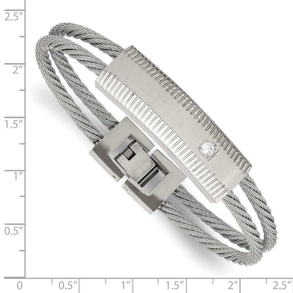 7 Inch Stainless Steel Polished And Brushed Cz Wire 7In Bracelet