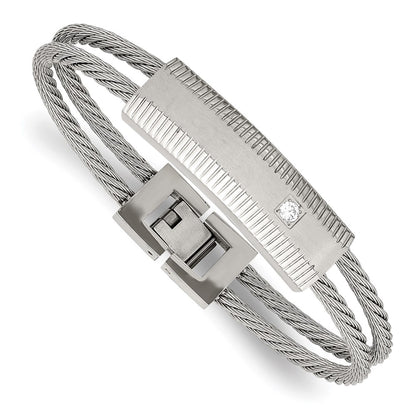 7 Inch Stainless Steel Polished And Brushed Cz Wire 7In Bracelet