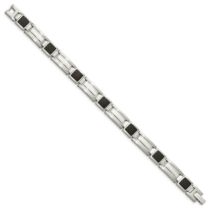 Stainless Steel Chisel Polished With Black Carbon Fiber Inlay 8.75 Inch Link Bracelet