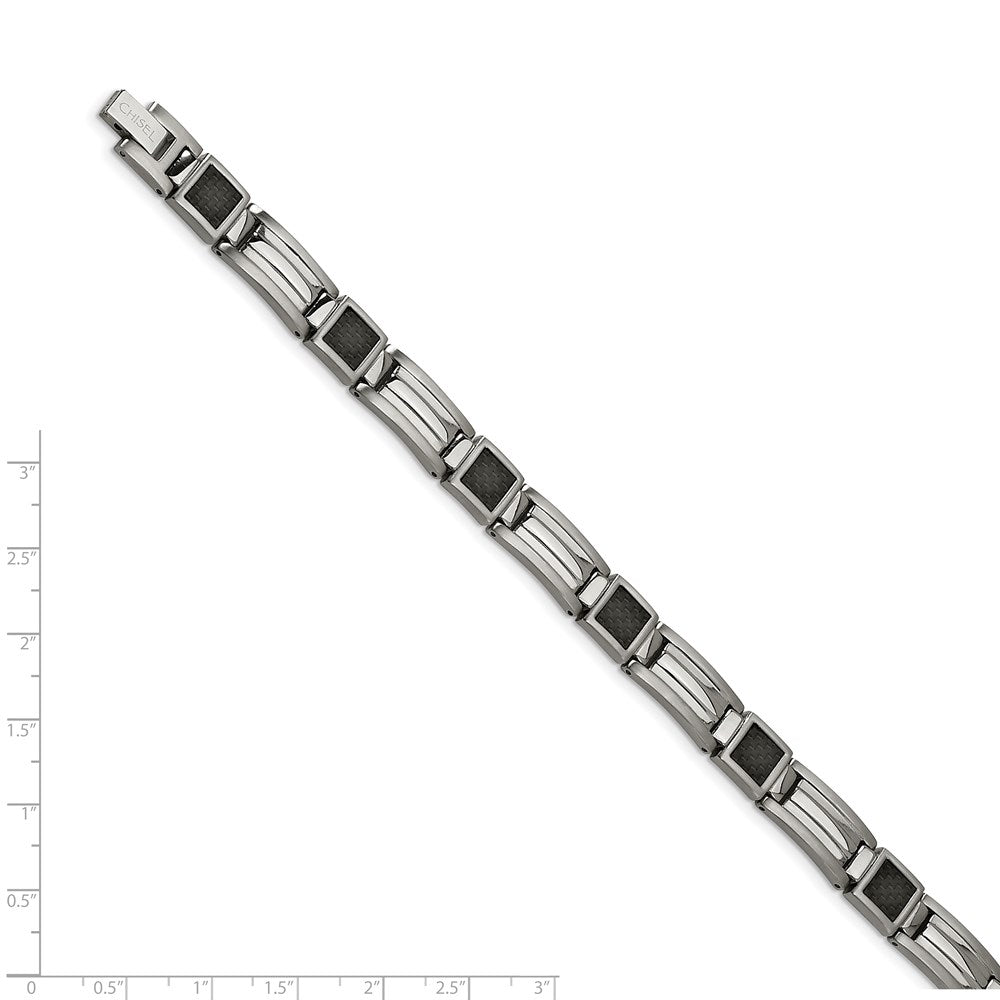Stainless Steel Chisel Polished With Black Carbon Fiber Inlay 8.75 Inch Link Bracelet