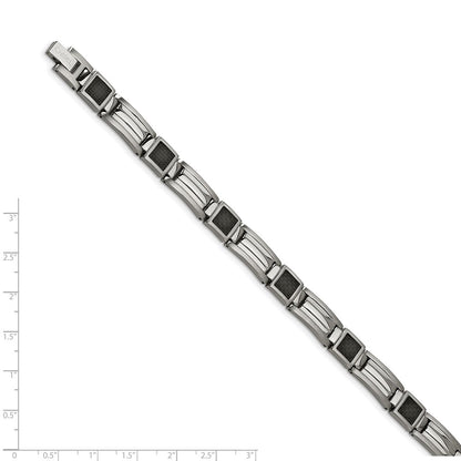 Stainless Steel Chisel Polished With Black Carbon Fiber Inlay 8.75 Inch Link Bracelet