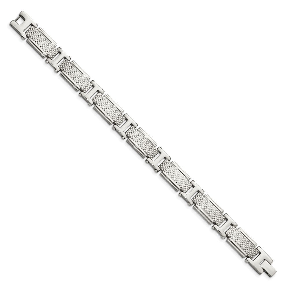 Stainless Steel Chisel Polished And Textured 8.5 Inch Link Bracelet
