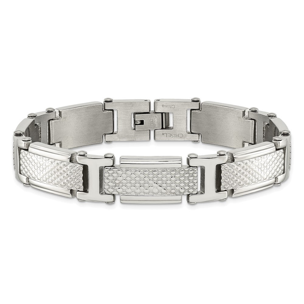 Stainless Steel Chisel Polished And Textured 8.5 Inch Link Bracelet