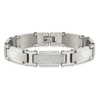 Stainless Steel Chisel Polished And Textured 8.5 Inch Link Bracelet