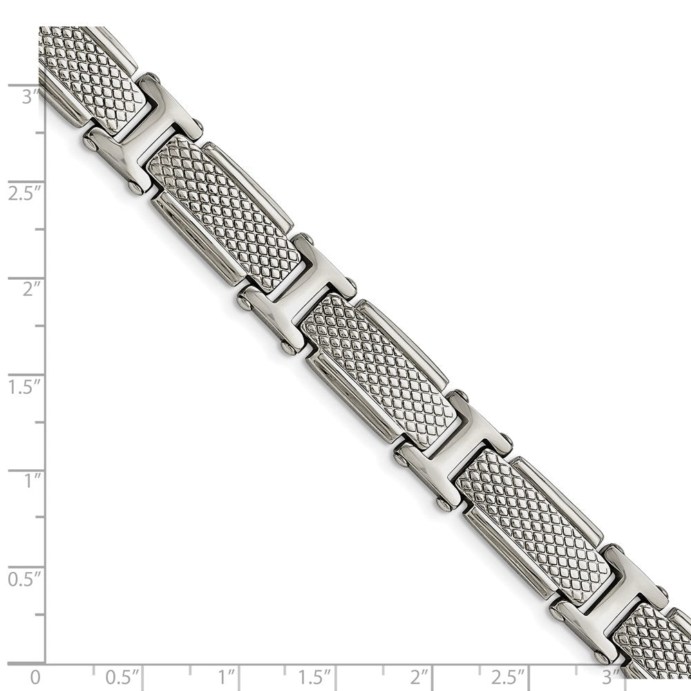 Stainless Steel Chisel Polished And Textured 8.5 Inch Link Bracelet
