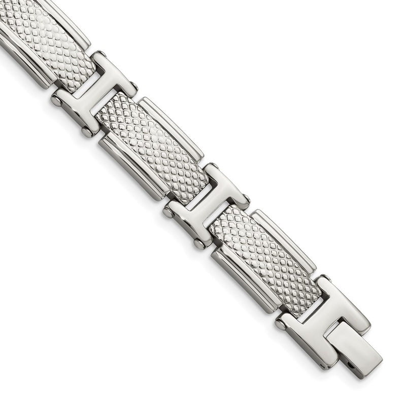 Stainless Steel Chisel Polished And Textured 8.5 Inch Link Bracelet