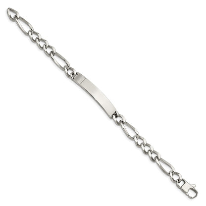 Stainless Steel Chisel Polished Figaro 9.25 Inch Id Bracelet