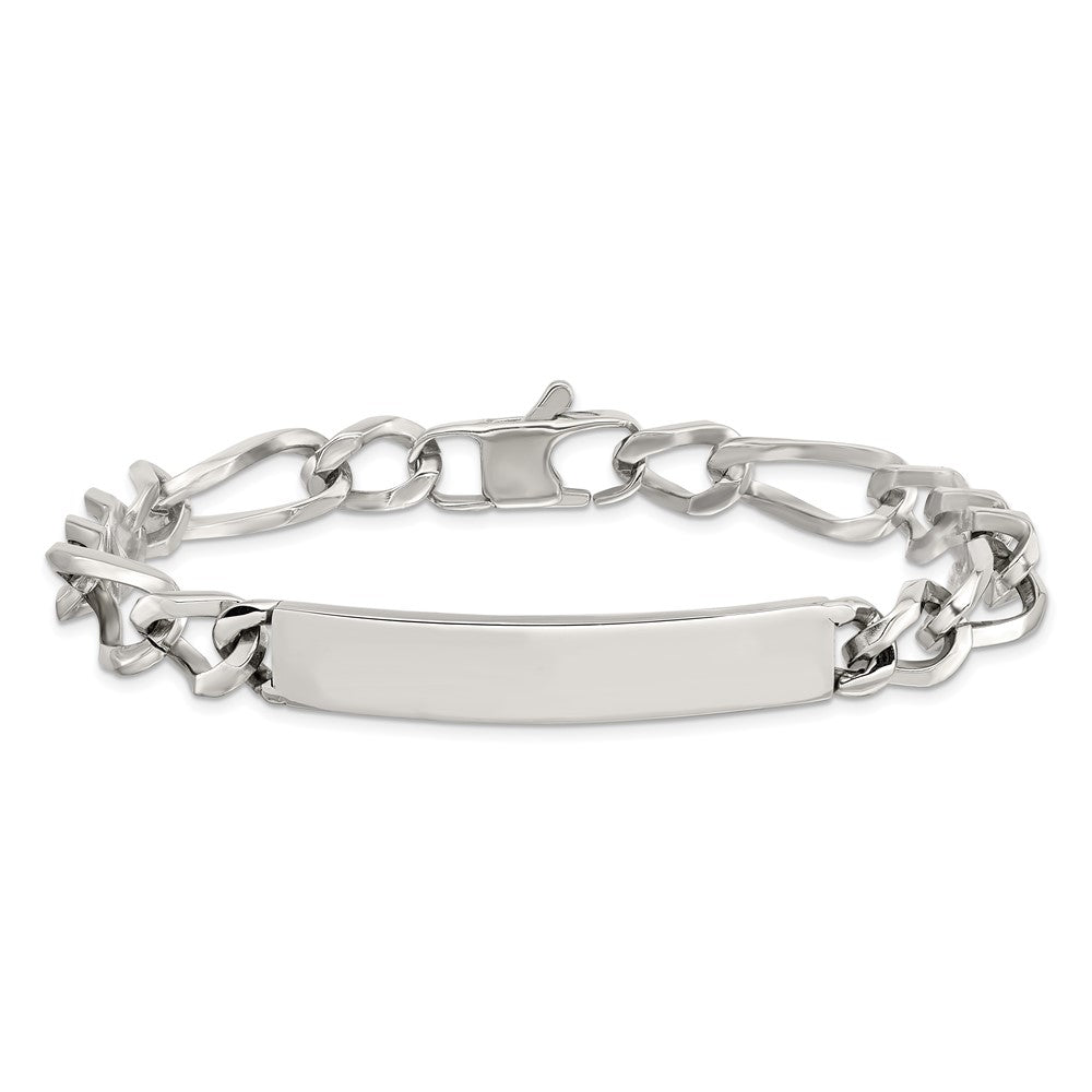 Stainless Steel Chisel Polished Figaro 9.25 Inch Id Bracelet
