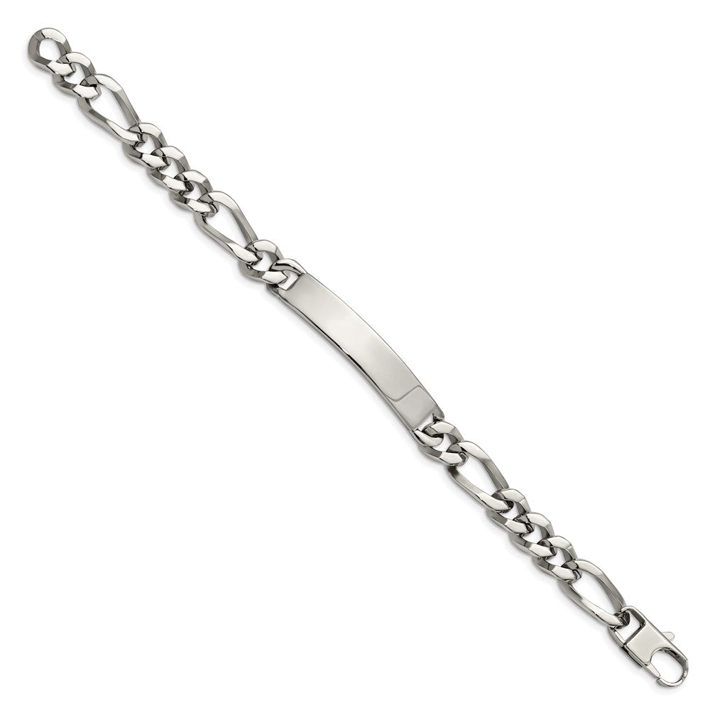 Stainless Steel Chisel Polished Figaro 9.25 Inch Large Id Bracelet